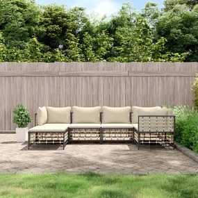 Set divani da giardino 6 pz con cuscini antracite in polyrattan