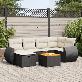 Set divani da giardino con cuscini 7pz nero polyrattan