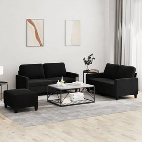 Set Di Divani 3 Pz Con Cuscini Nero İn Velluto /