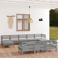 Set Salotto da Giardino 11 pz Grigio in Legno Massello di Pino 3083391