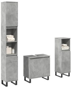 Set Mobili Da Bagno 3 Pz Grigio Cemento İn Legno Multistrato /