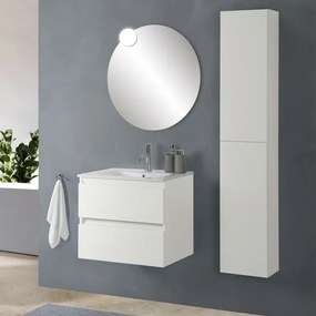 Mobile bagno sospeso 60cm in legno bianco lucido 2 cassettoni con lavabo e specchio Leda