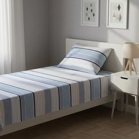 Completo letto singolo righe blu azzurre