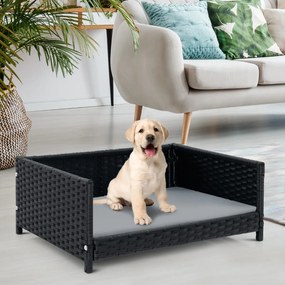 Costway Letto per cani in rattan con cuscino morbido impermeabile telaio metallico, Divano per gatti 62x46x25cm Grigio