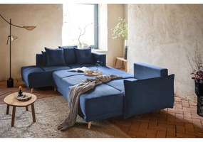 Divano letto angolare in velluto a coste blu scuro (angolo sinistro/"U") Lazy Lukka - Miuform