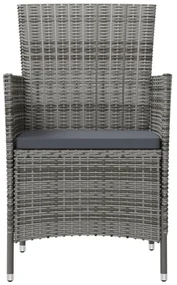 Set da pranzo per esterni 3 pz con cuscini in polyrattan grigio