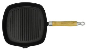 Padella Tegame Griglia İn Ghisa Con Manico İn Legno 20x20 Cm /