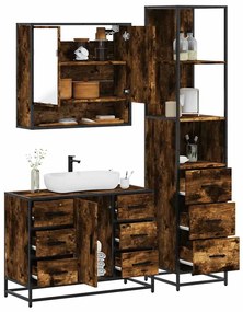 Set Mobili Da Bagno 3 Pz Rovere Fumo İn Legno Multistrato /