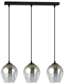 Lampadario 3 Luci Fuxi In Acciaio Nero E Vetri Fumè