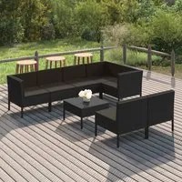 Set Divani da Giardino 8 pz con Cuscini in Polyrattan Nero cod mxl 38338