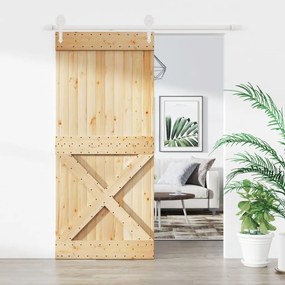 Porta Scorrevole Con Set Hardware 90x210 Cm Legno Massello Pino /