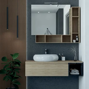 Mobile Bagno Sospeso 100 Cm Un Cassetto Specchio Con Illuminazione Led Esseci Arredo Bagno "Ravello"