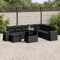 Set Divani da Giardino 9 pz con Cuscini Nero in Polyrattan 3269355