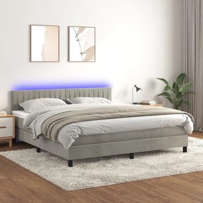 Letto A Molle Materasso E Led Grigio Chiaro 160x200 Cm Velluto /