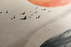 Stampa su tela – Japandi paesaggio con luna arancione