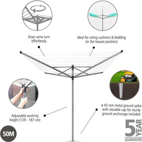 Stendino da giardino argentato 50 m Lift-O-Matic – Brabantia