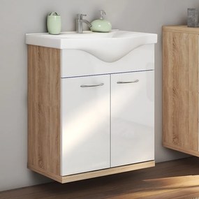 Kamalu - Mobile bagno a terra o sospeso 65 cm bicolore bianco e legno chiaro | LAC-ESTIA-65