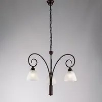 Lampadario 3 Luci Ferro Batturo Nero e Ruggine e Vetro Bianco Serie Aurelio