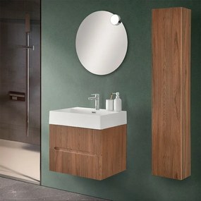 Mobile bagno sospeso cannettato 60 cm noce canaletto con specchio Bali
