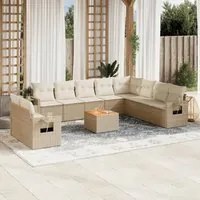 Set Divani da Giardino 11 pz con Cuscini Beige in Polyrattan 3224637