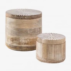 Set di 2 barattoli in legno di mango Nabordi Legno Bianco Vintage - Sklum