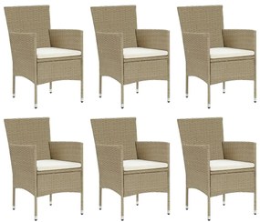 Set da pranzo da giardino 7 pz con cuscini in polyrattan beige