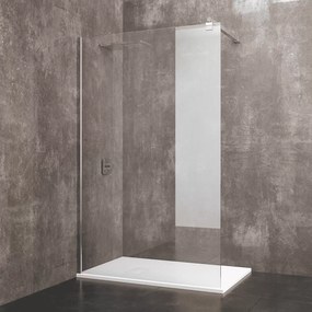 Parete Doccia Fissa Walk In Cabina Box Bagno Con Con Barra Stabilizzatrice Anta In Cristallo Temperato Trasparente da 8 mm Reversibile Profilo A Muro In Alluminio Anodizzato Colusa (70 x 195 Cm)