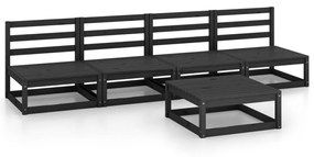 Set divani da giardino 5 pz nero in legno massello di pino