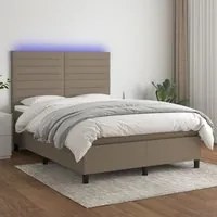 Letto a Molle con Materasso e LED Tortora 140x200 cm in Tessuto 3134961