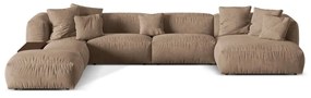 Divano angolare componibile marrone chiaro (con penisola a sinistra/a U) con rivestimento in velluto Martina – Micadoni