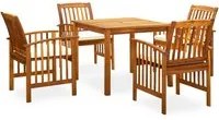 Set da Pranzo da Giardino 5 pz con Cuscini Massello di Acacia 3058083