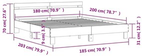 Giroletto Testiera Grigio Sonoma 180x200 cm Legno Multistrato