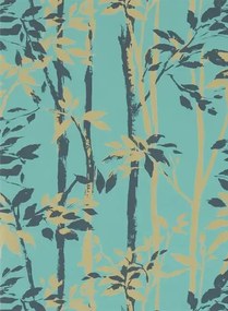 Bambustapete Beechgrove von Sanderson - Teal/ Gold