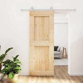 Porta Scorrevole Con Set Hardware 80x210 Cm Legno Massello Pino /