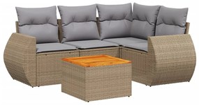 Set divano da giardino 5 pz con cuscini beige in polyrattan