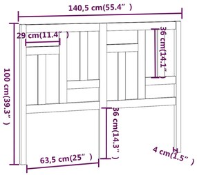 Testiera per Letto Bianca 140,5x4x100 cm Legno Massello di Pino