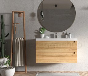 Mobile bagno rovere 100x45 Toledo due cassetti con lavabo in carica minerale e mdf