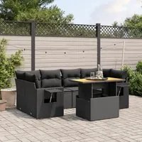 Set Divani da Giardino con Cuscini 7pz Nero Polyrattan 3271650