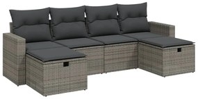 Set divano da giardino 6 pz con cuscini grigio in polyrattan