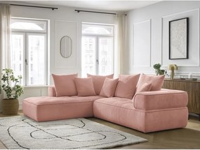 Divano angolare rosa (penisola a sinistra/a L) con rivestimento in ciniglia Whesley – Bobochic Paris
