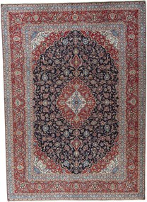 Kashan Tappeto 400x290 Blu (Iran) Annodato A Mano