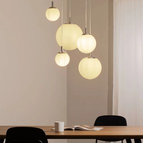 Argon Lampada a sospensione Maroni, cromo/bianco, vetro, a 5 luci
