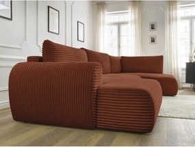 Divano angolare color mattone allungabile (con penisola a sinistra/a forma di "U") con rivestimento in velluto a coste Lucien – Bobochic Paris