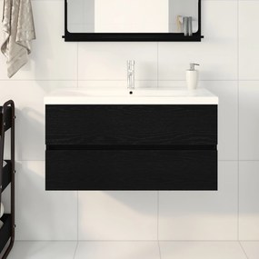 Mobile lavabo  con lavabo incorporato in rovere nero legno ingegnerizzato, mobile lavabo  rovere nero 90x38,5x45 cm legno ingegnerizzato