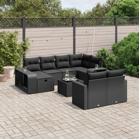 Set divani da giardino 11 pz con cuscini in polyrattan nero