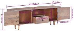 Mobile Porta TV 118x30x40 cm in Legno Massello di Acacia