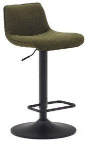 Kave Home - Sgabello Zenda in ciniglia verde scuro e acciaio nero opaco, altezza 81-102 cm