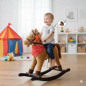 Cavallo a Dondolo per Bambini in Peluche con Suoni Marrone Chiaro...