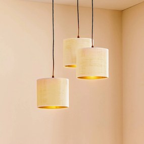 EMIBIG LIGHTING Lampada a sospensione Jari paralume in tessuto a 3 luci rotonda bianco-oro