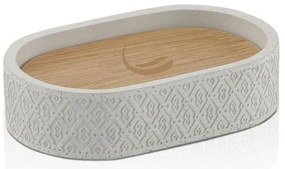 Porta saponetta bagno dappoggio grigio Gedy serie Afrodite in cemento e bamboo